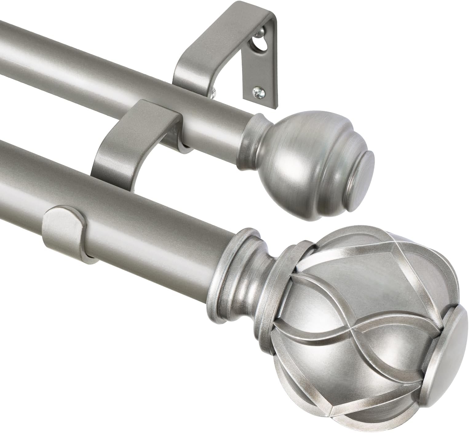 KAMANINA 1 Inch Double Curtain Rods for Windows 140 to 195 Inches (12-16 Feet), Silver Heavy Duty Double Curtain Rod, Telescoping Drapery Rod with Netted Texture Finials