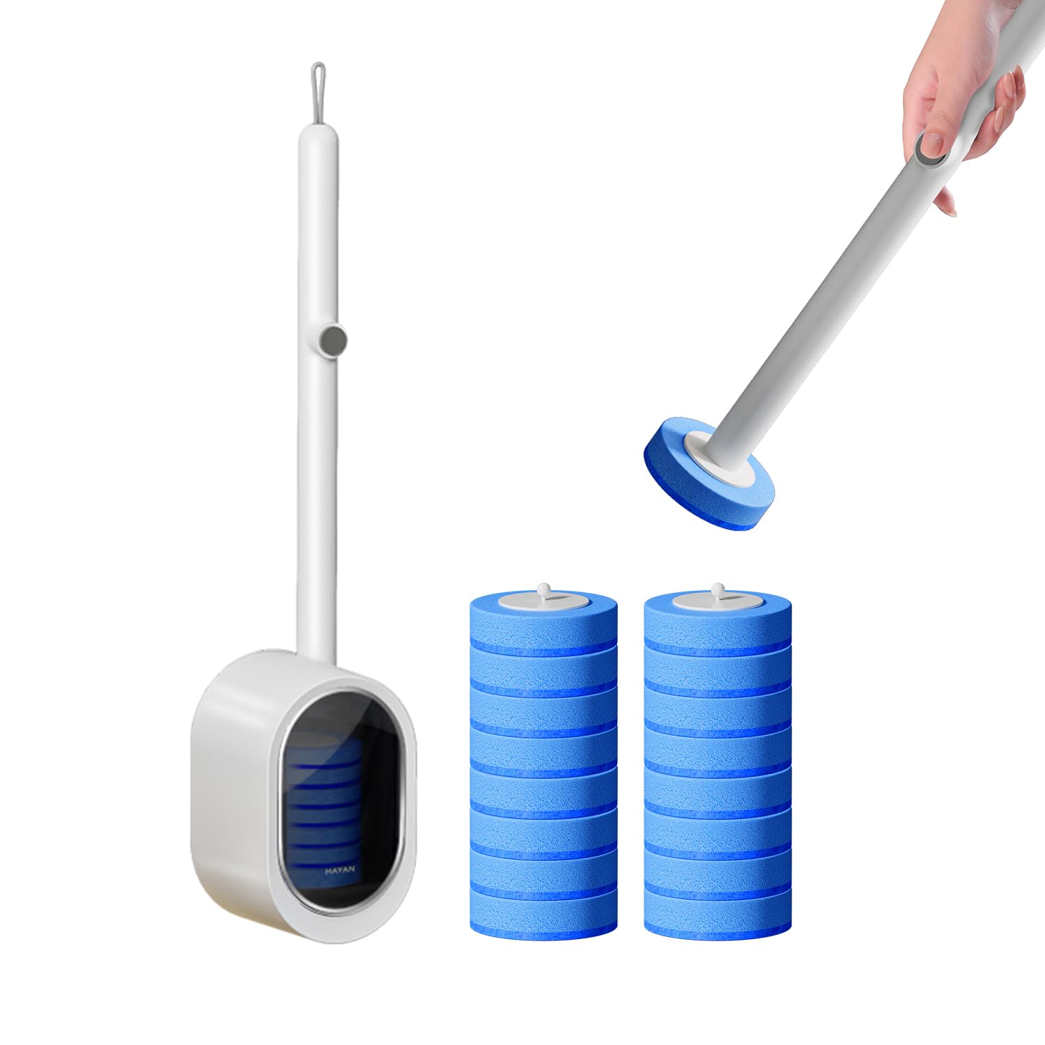 Disposable Toilet Brush with 48 Refills, Bowl Toilet Brush with Wall Mounted Holder, Limescale Remover Cleaning for Hygienic Bathroom Cleaning (White+ 16 Refills)