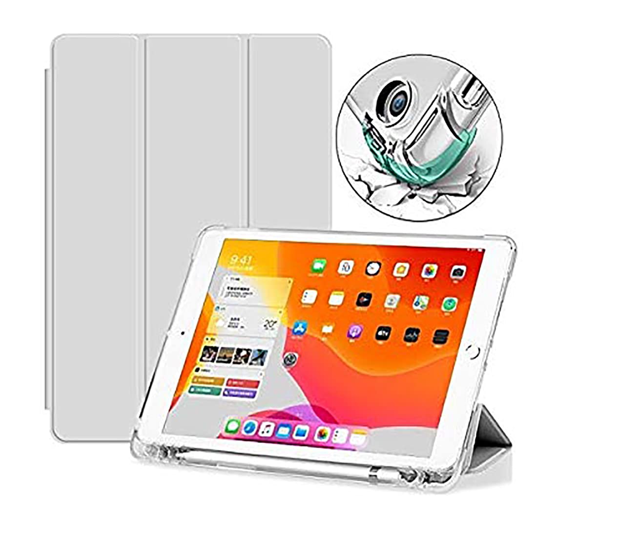Caseelo [Translucent Soft Air-Cushioned Back] Smart Flip Cover Case for iPad 10.2 Inch 7th / 8th / 9th Generation 2019 2020 2021 [ iPad 9 iPad 8 iPad 7 ] Trifold [Pencil Holder Case] - Grey (B09HP59CKF) Amazon Price History, Amazon Price Tracker