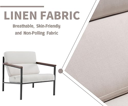 Miniatura 5 de EALSON Modern Accent Chairs Set of 2 Comfy Lounge Chair with Metal Frame Linen Upholstered Arm Chair Single Sofa Chair with Wood Armrest for Living