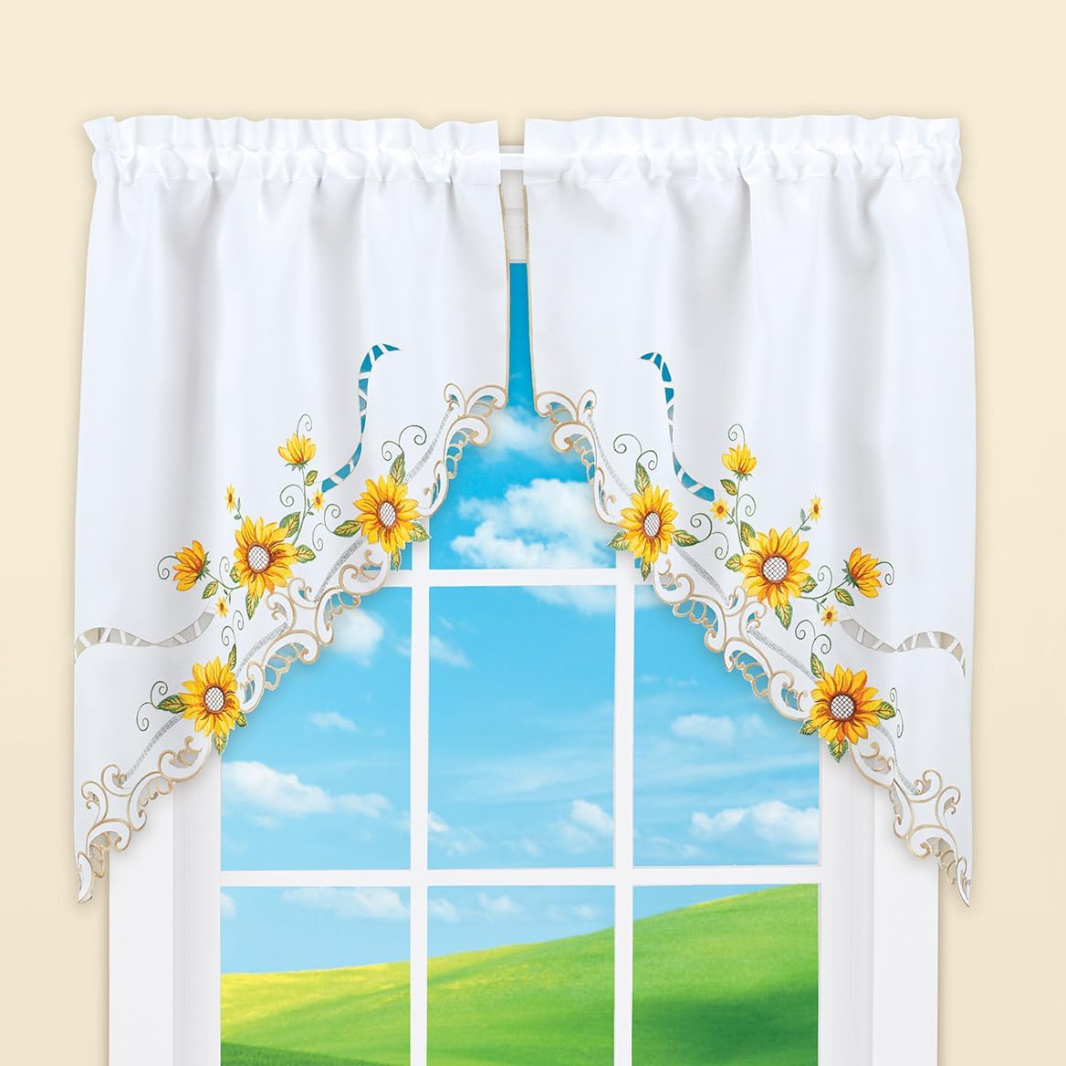 SPN.Home Sunflower Border Window Swag Set, 36 x 29 Inch Each, Set of 2 Panels