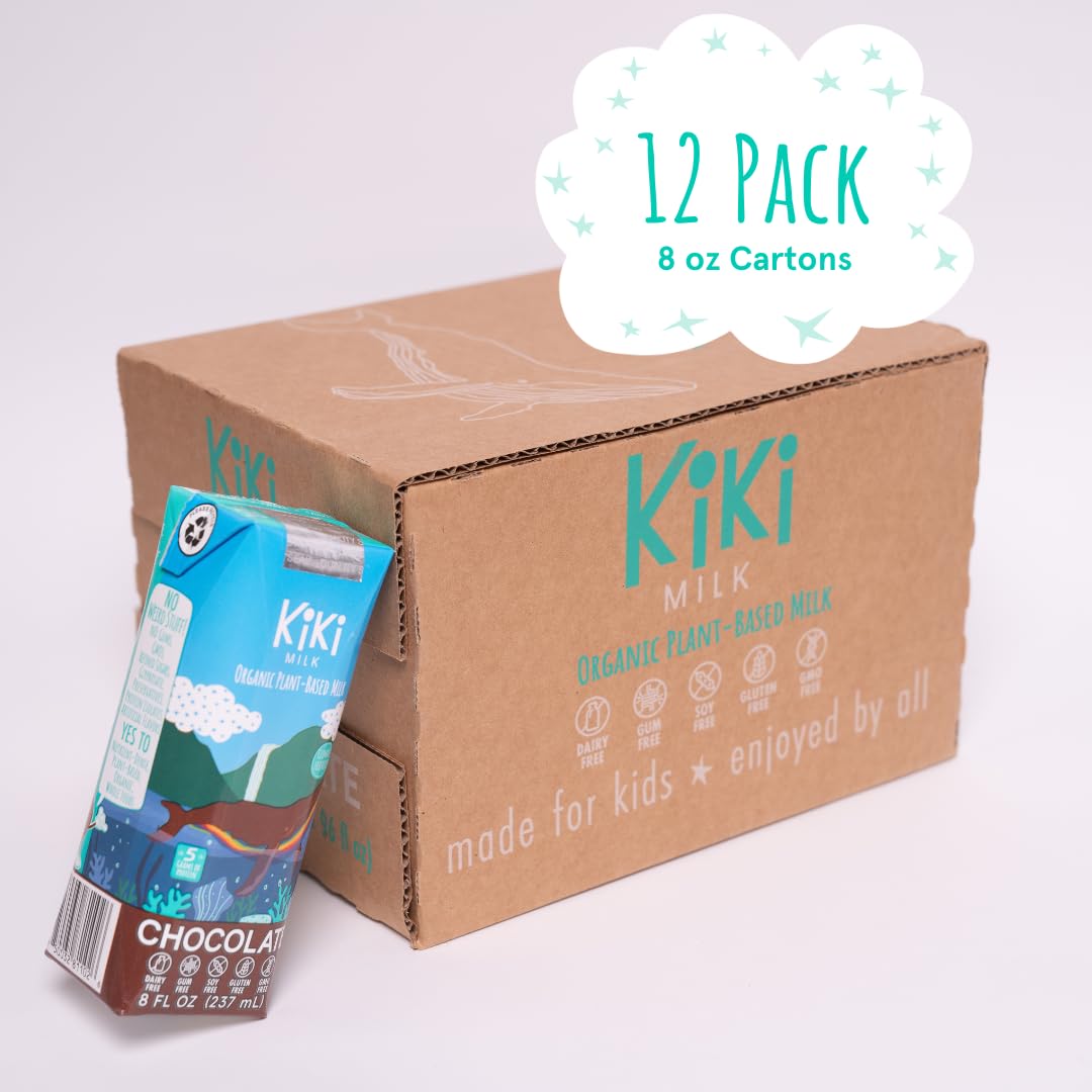 Kiki Milk Plant Based Milk Chocolate 8oz and Reusable Straw Bundle - Calcium & Magnesium Source - Gluten Free, Gum Free, GMO Free, Dairy Free, Soy Free, Glyphosate Free