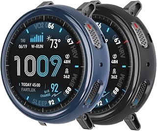 Case for Amazfit Active Max Smart Watch,UYRUREL Premium Flexible TPU Full-Body Protective Cover, Shockproof Anti-Fall Scratch-Resistant Shell for Daily Wear & Sports,2 Pack,Blue+Black
