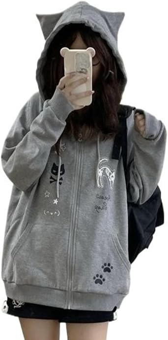 Pokn Kawaii Zip Up Hoodie Women Cute Shoujo Clothes Cutecore Fall Jacket Cute Hoodies Zip up Outerwear Coats