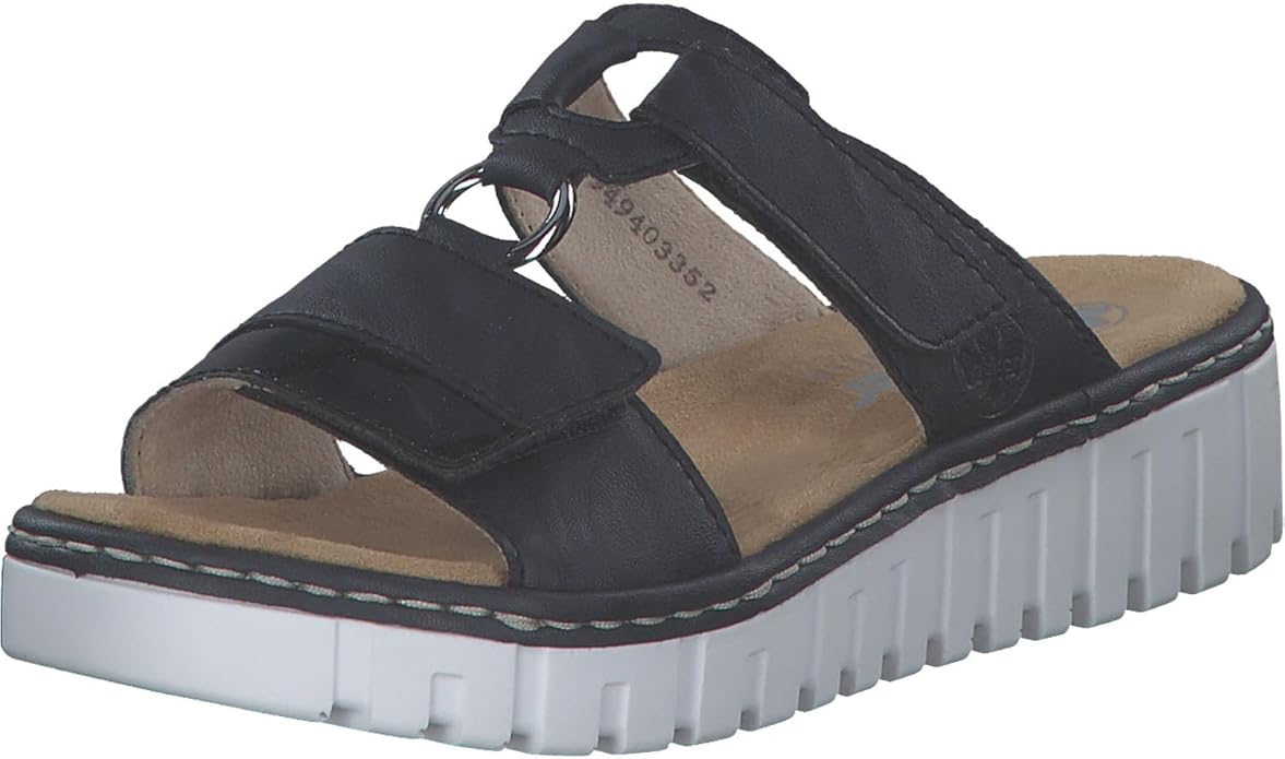 Rieker Damen Pantolette V1396 | Bequeme Sandalen | Grün Mit Klettverschluss