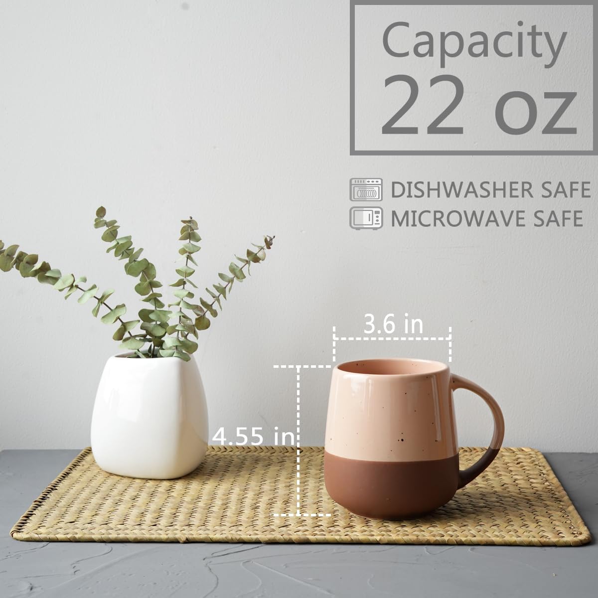 Bosmarlin Extra Large Ceramic Coffee Mug, 22 Oz, Dishwasher and Microwave Safe, Oversized Big Tea Cup (Light Pink) - Image 2