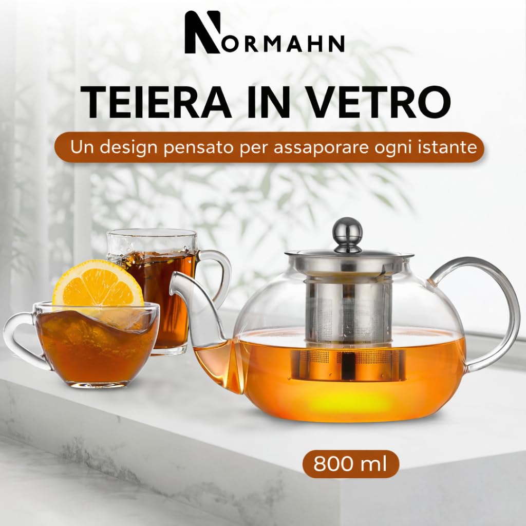Teiera in vetro borosilicato - Bollitore per tè - Teiere con infusore rimovibile - 800ml