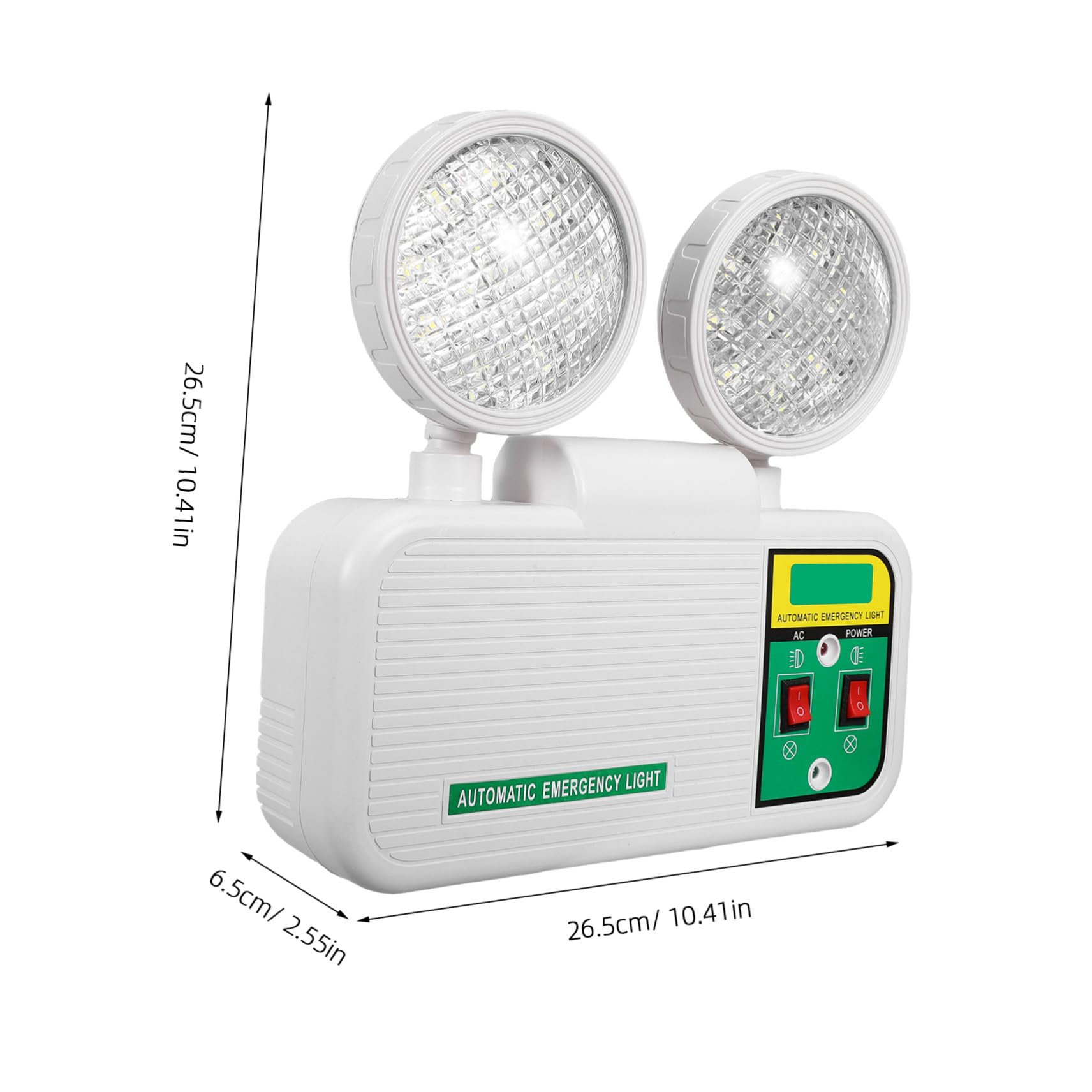 Lampada di Emergenza a 2 Testine Bianca in Plastica | Illuminazione Continua, Ricarica Rapida, per Corridoi e Vie di Fuga in Magazzini e Supermercati