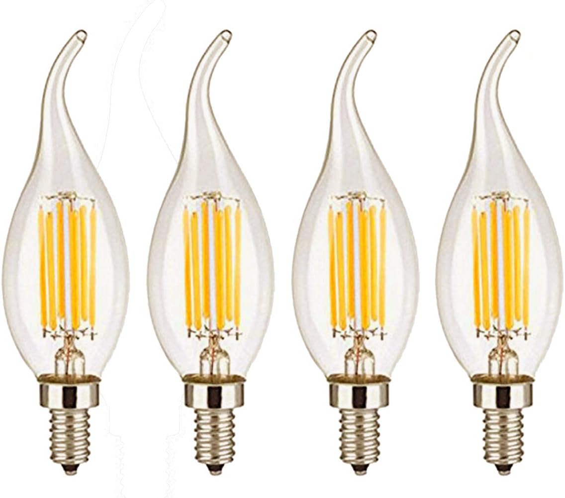 CTKcom 4W Dimmable LED Candelabra Bulb(4 Pack)- E14 Base Antique Candelabra Light Bulb 40W Equivalent Lamp, Warm White 2700K,C35 Flame Shape Bent Tip for Vintage Style
