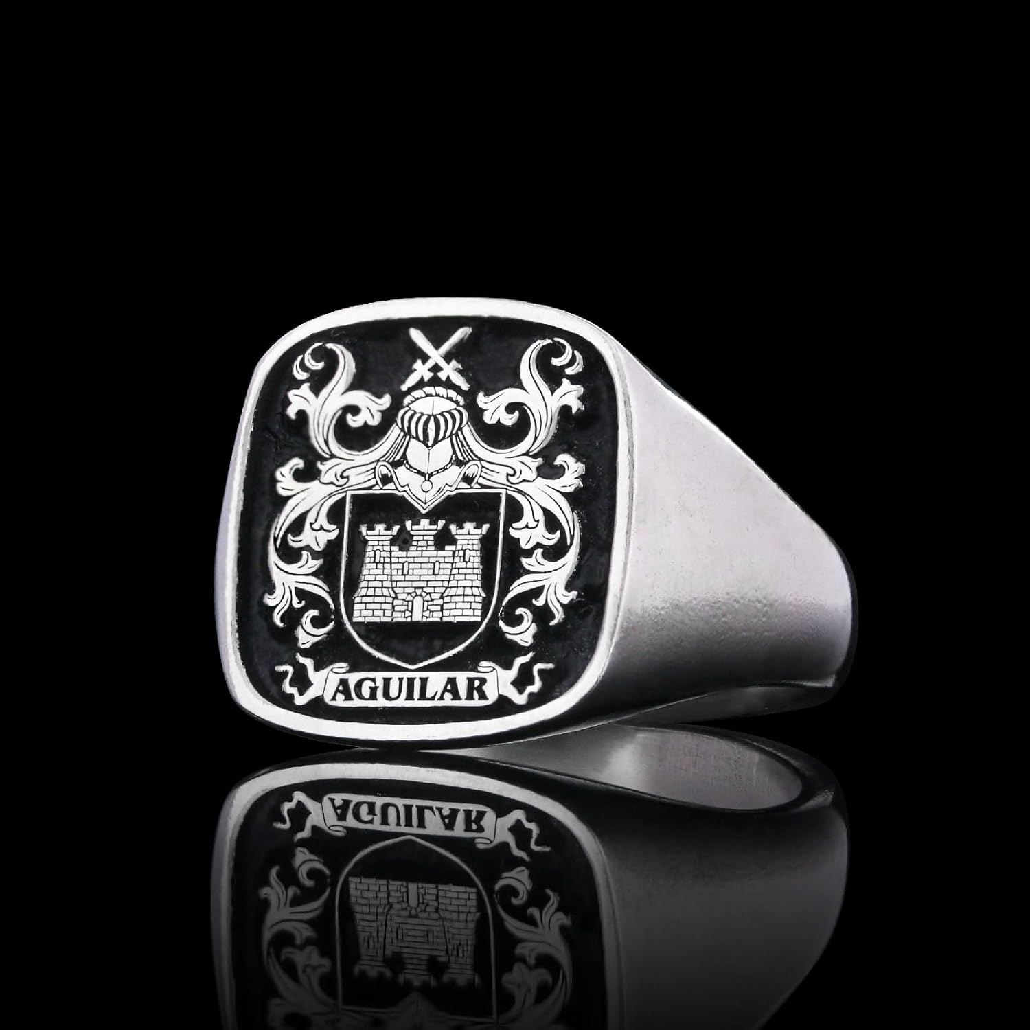 Family Name Ring, Customizable Coat of Arms, Sterling Silver, Signet Ring