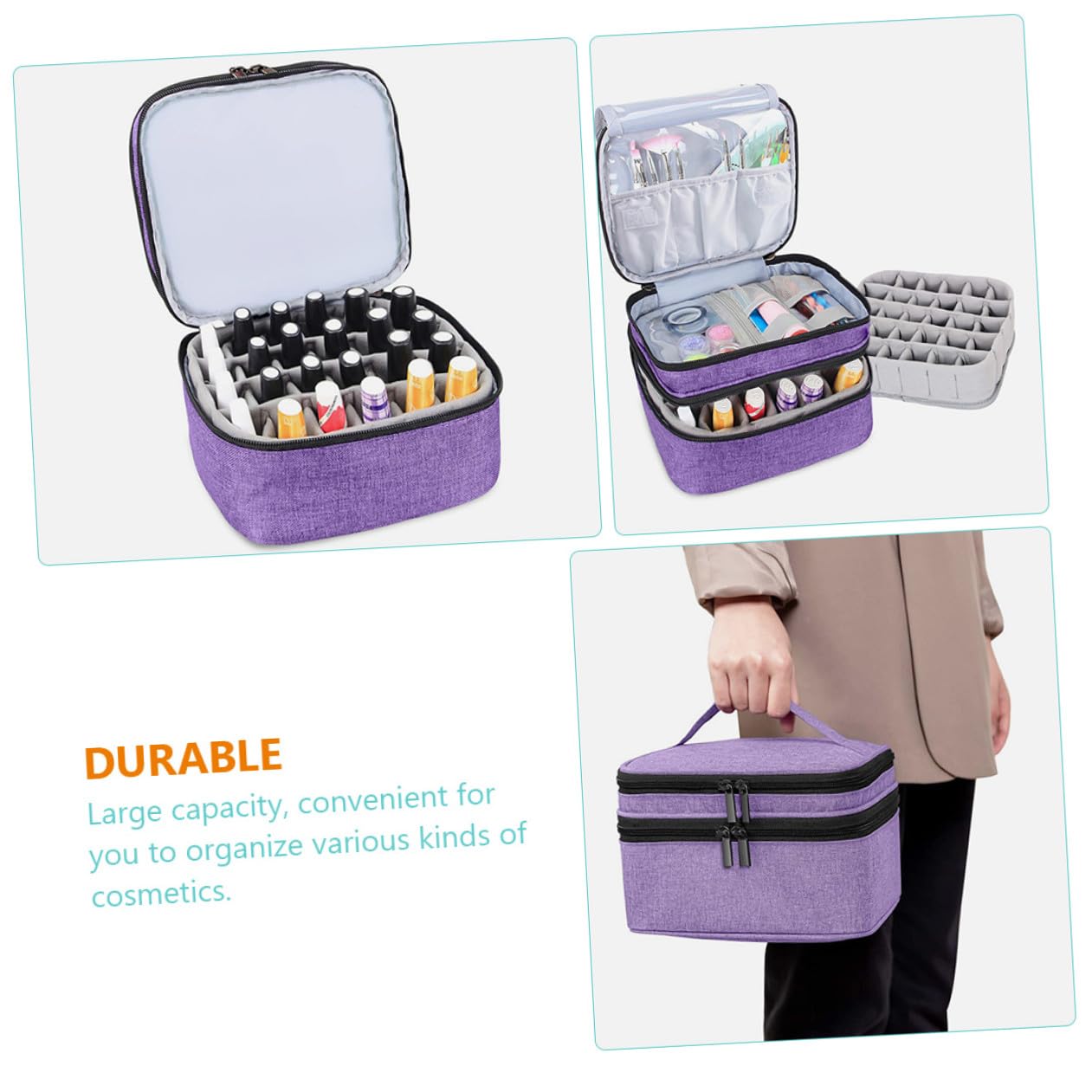 Gatuida Borsa Organizer per Smalti e Oli Essenziali Maniglia Custodia Portatile per Trasporto e Riporre Oggetti in Modo Razionale Base Rimovibile Coperchio Sicuro