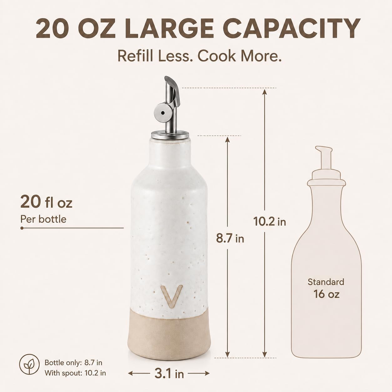 Ceramic Oil & Vinegar Dispenser Set, 20 oz Opaque Cruets with Pourers