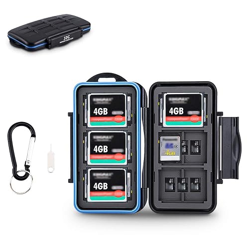 JJC Memory Card Case Holder for 6 CFast Compact Flash/12 SD/18 Microsd Card | 36 Slots CF Card Storage Case, IPX6 Water-Resistant & Shockproof, Durable ABS Shell with Rubber Interior, Includes Carabiner