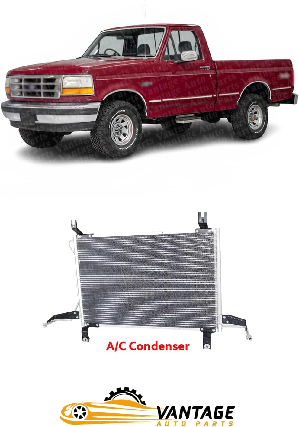 Front A/C Condenser Compatible With Ford F-Series 1994-1997 | DIRECT REPLACEMENT | Aluminum | F6TZ19712BA | FO3030134