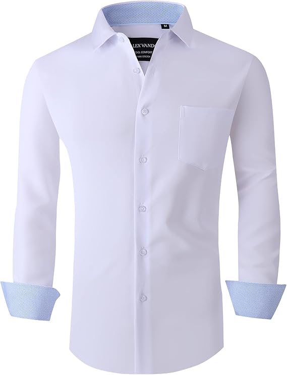 Alex Vando Mens Dress Shirts Regular Fit Long Sleeve Stretch Business Dress Shirts for Men