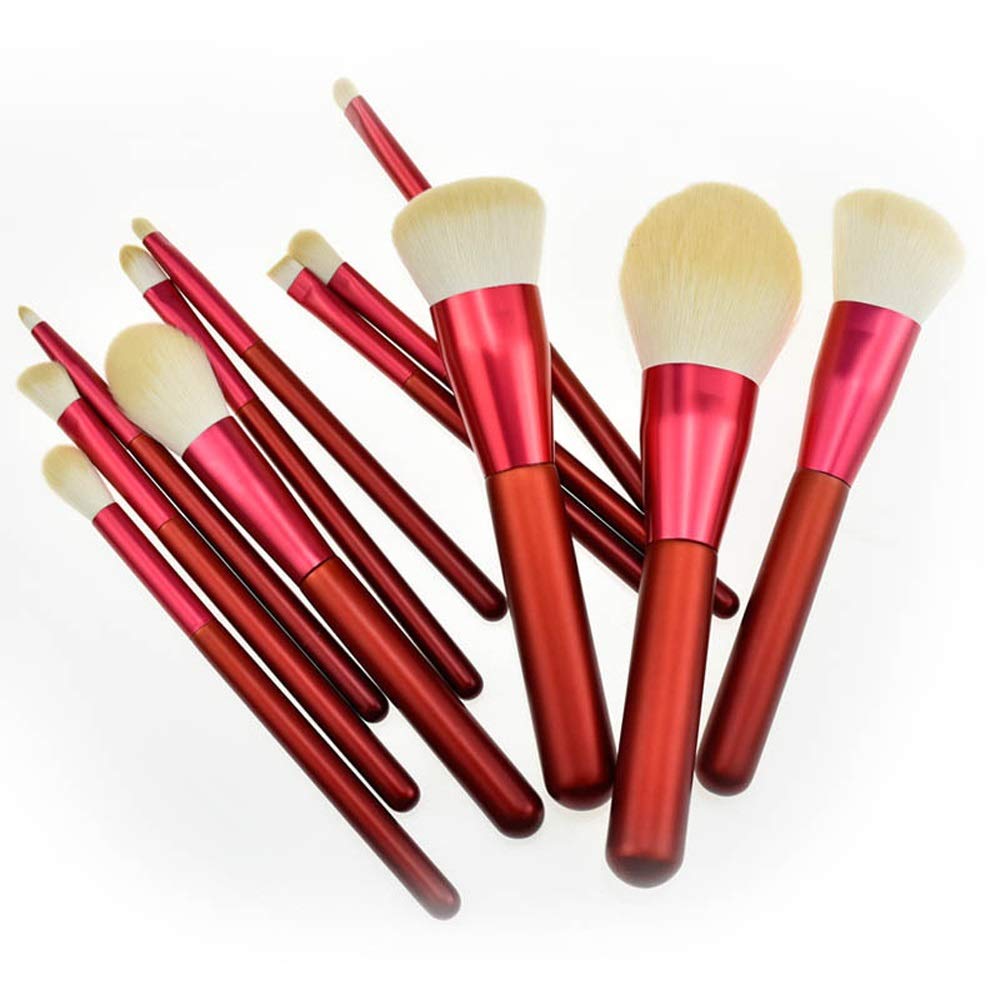 Set di 12 pennelli per Il Trucco - Pennello per Eyeliner Liquido Rosso in Fibra Sintetica Morbida per ombretto e Labbra(Red)