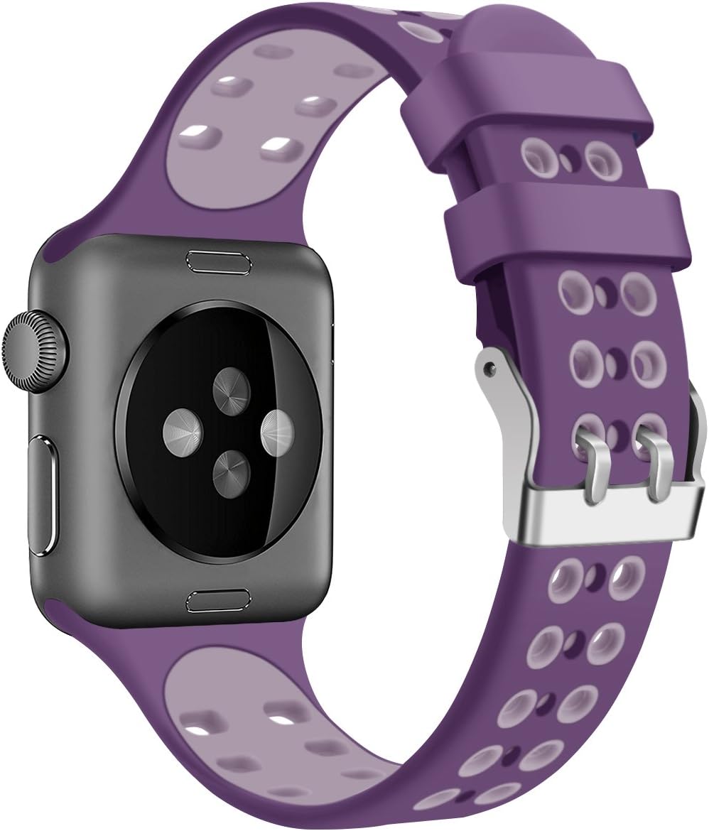 Purple Sport Edition Band for Apple Watch 38mm 42mm,Soft Silicone Sport Strap Replacement Bands with Classic Square Stainless Steel Dual Buckles for iWatch Apple Watch Series 3/2/1