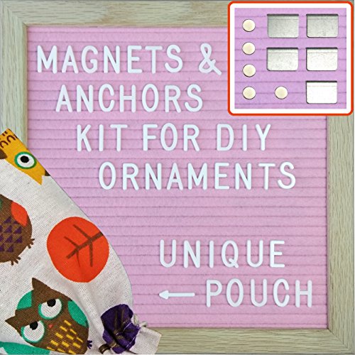Felt Letter Board 10 X 10 Inches, Pink Felt, Oak Frame 374 Changeable Letters, Numbers & Symbols, 5 Steel Anchors & Neodymium Magnets, Colorful Owl Pouch, Removable Stand for Office Home Decor