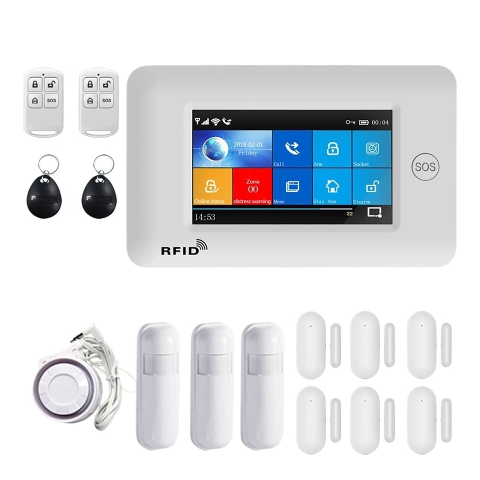 Drahtloses GSM-WiFi-Hausalarm-Sicherheitssystem, App-Steuerung Mit Pir-Bewegungssensor, Türsensor, RFID-Karte, Intelligente Alarm-Kits FernüBerwachung(D)