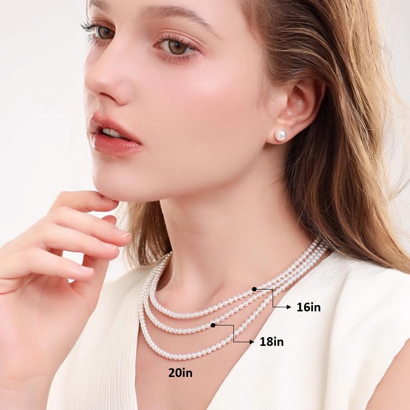 White Genuine Freshwater Cultured Pearl Necklace For Women, 5MM 6MM 7MM 8MM 9MM 10MM, Real Pearl Strand Necklace Jewelry, Good Love Gift For Anniversary, Birthday4