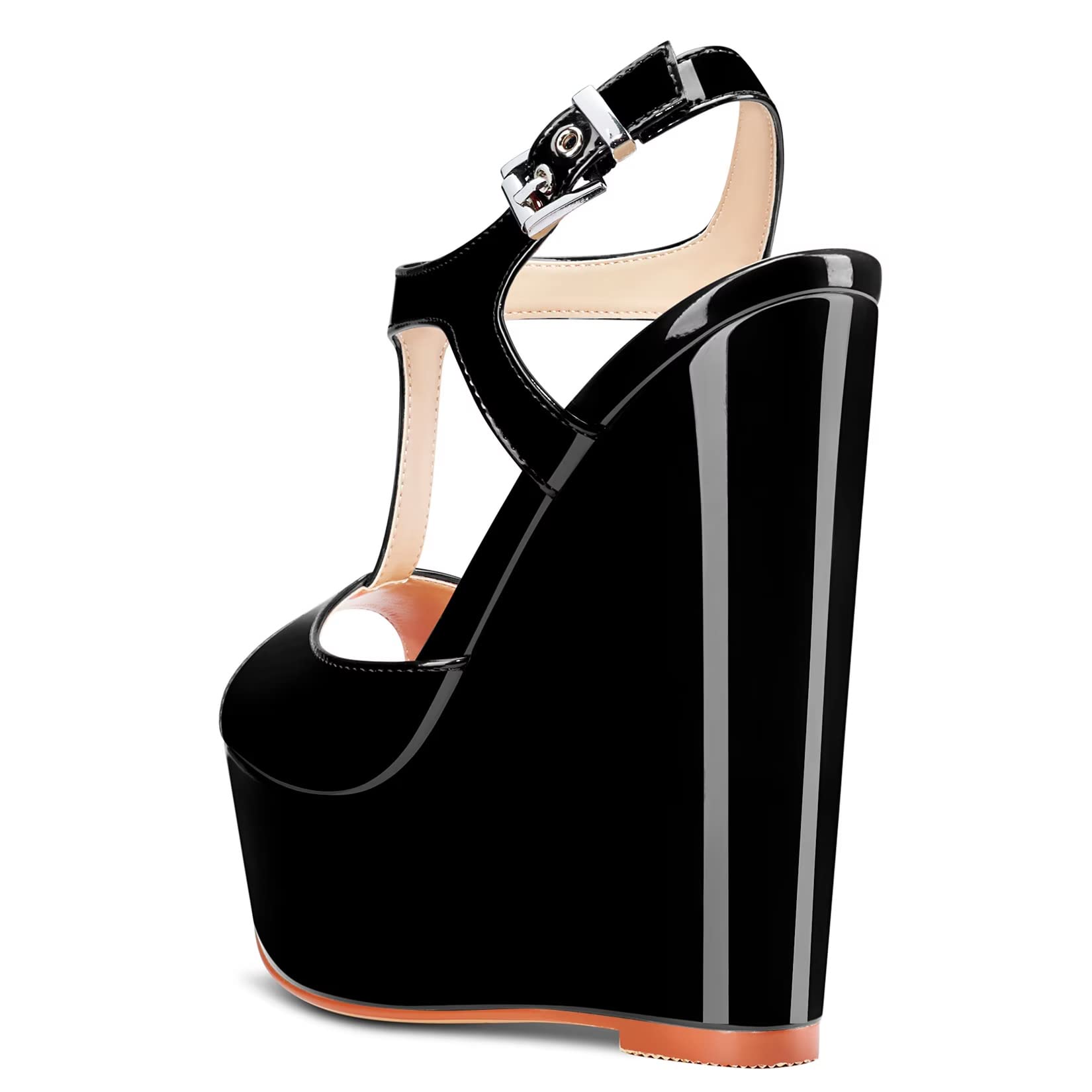NobleOnly Mujer Alto High cuña esparto Plataforma Heel Abierta Punta Correa Tobillo T-strap Slingback Cierre con Hebilla Sandalias de Boda Fiesta Dress 15 CM Heels Zapatos