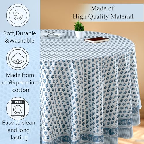 CPC Apatite Blue Block Print Cotton Handmade Round Tablecloth 60 Inch Decorative Table Cover for Home Decor, Dinning, Festive, Wedding, Farmhouse Gift for Spring, Mother's Day by CPC COTTON PRINT CLUB - Image 6