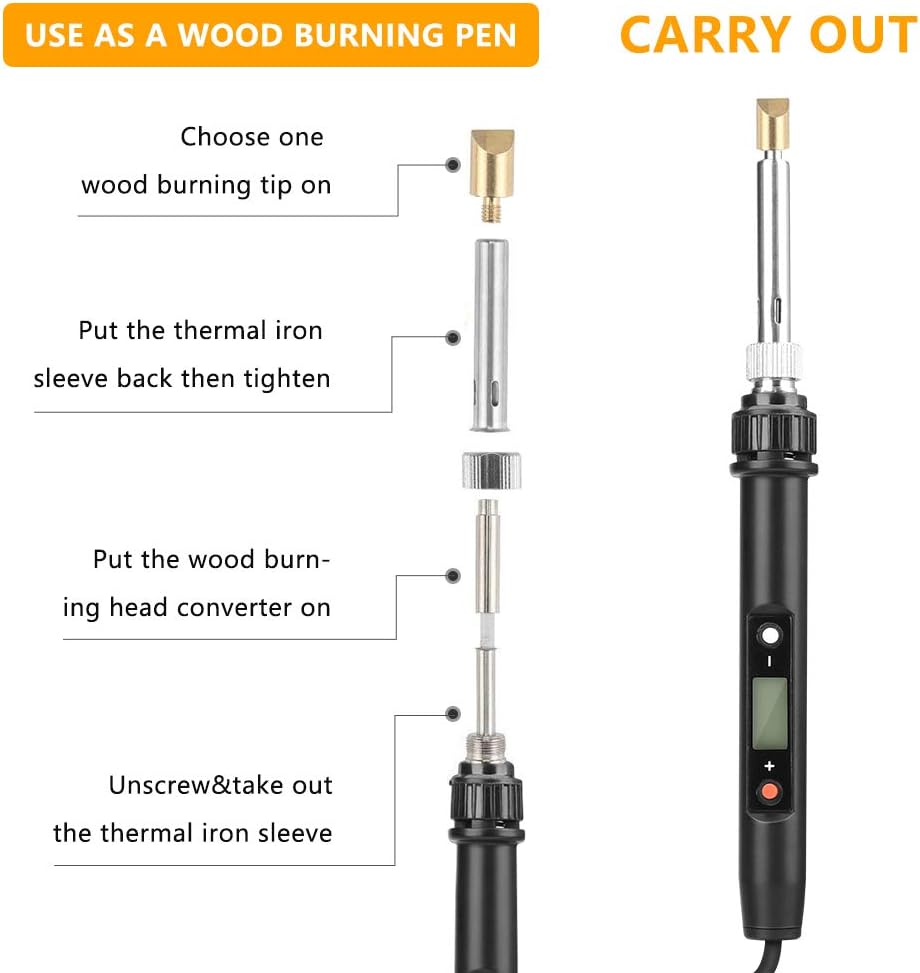 Number-one Wood Burning Kit 48Pcs LCD Woodburning Tools Digital Soldering Iron Rapid Heating Adjustable Temperature Soldering Pyrography Wood burning Pen, Embossing/Carving/Soldering Tip/Carrying Case