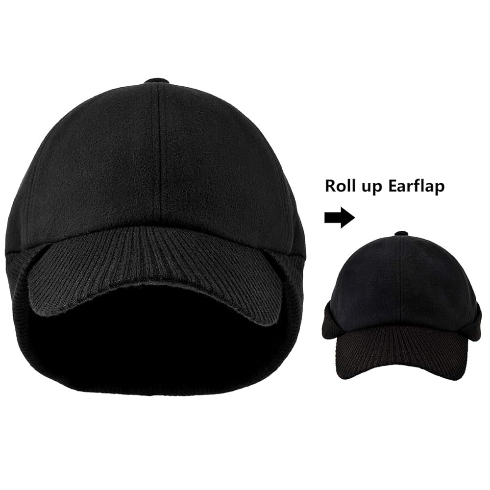 LCZTN Wool Winter Baseball Cap with Warmer Earflap for Men