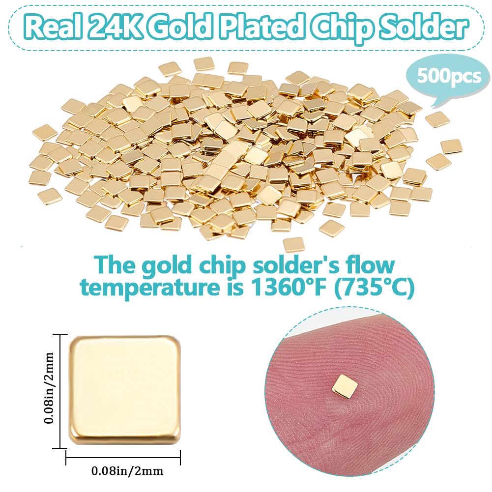 Beebeecraft 1 Box 500Pcs Solder Chips Gold 2x2mm Easy Welding Soldering Precut Chips Tiny Square Low Temp for Jewelry Making Repair - Image 2