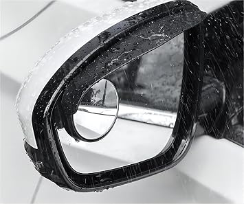 2-in-1 Rearview Mirror Rain Eyebrow and Small Round Mirror: All-Climate Car Accessories, 360 Adjustable View, 2-Pack