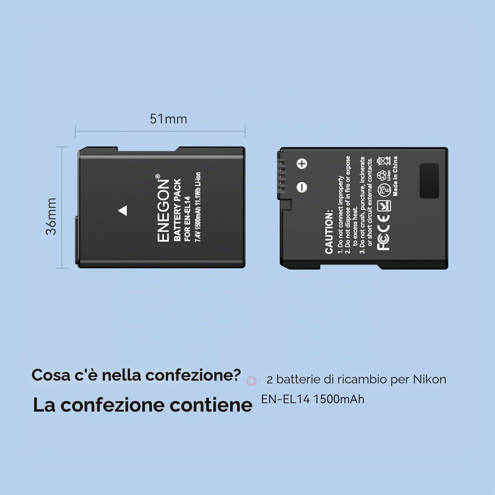 ENEGON 2X EN-EL14 Rechargeable Li-Ion Batteria per Nikon en-el14/el14a D5600 D5100 D5200 D5300 D5500 D3100 D3200 D3300 D3400 D3500 Coolpix P7000 P7100 P7800 Digital Camera