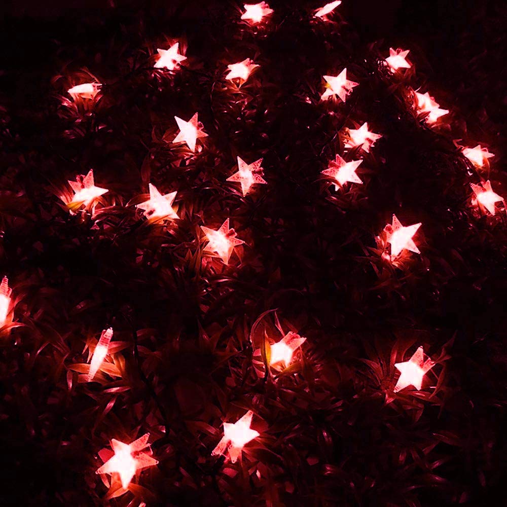Guirnalda de luces de estrella, 5 m, 50 LED, para interiores, guirnalda de luces de estrella parpadeante, USB (rojo)