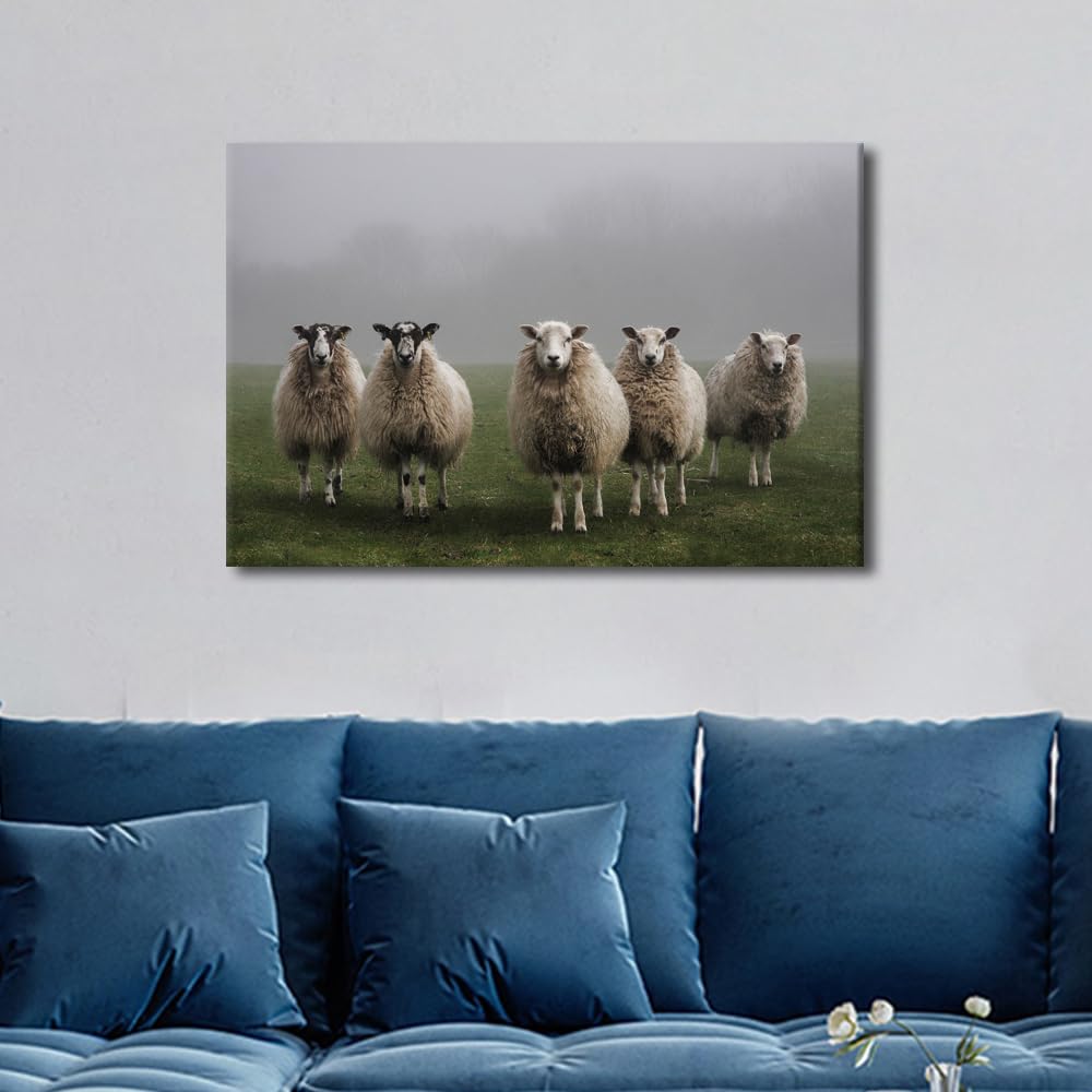 TISHIRON Canvas Prints Wall Art Sheep In Field Pictures Painting Canvas Wall Art Painting 1 Panel Large Modern Posters and Prints Pictures for Living Room Bedroom Office Framed Ready to Hang 24x16 in - Image 4