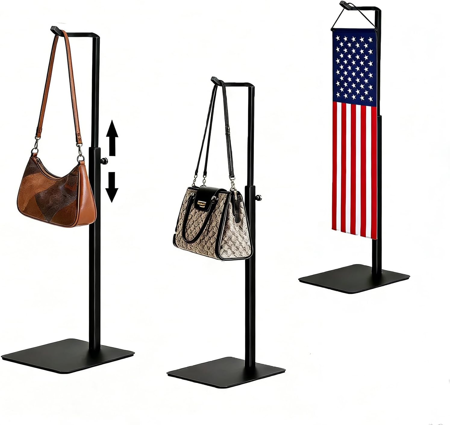 3-Pack Adjustable Purse Display Stands, Black Load:8lbs