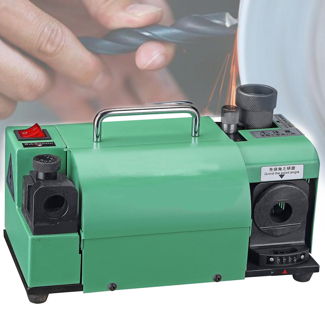 Afilador de brocas, amoladora portátil para brocas giratorias de 3 a 13 mm, herramienta de alta precisión con 11 recogidas, velocidad de 4400 rpm, ángulo ajustable de 95°-135°