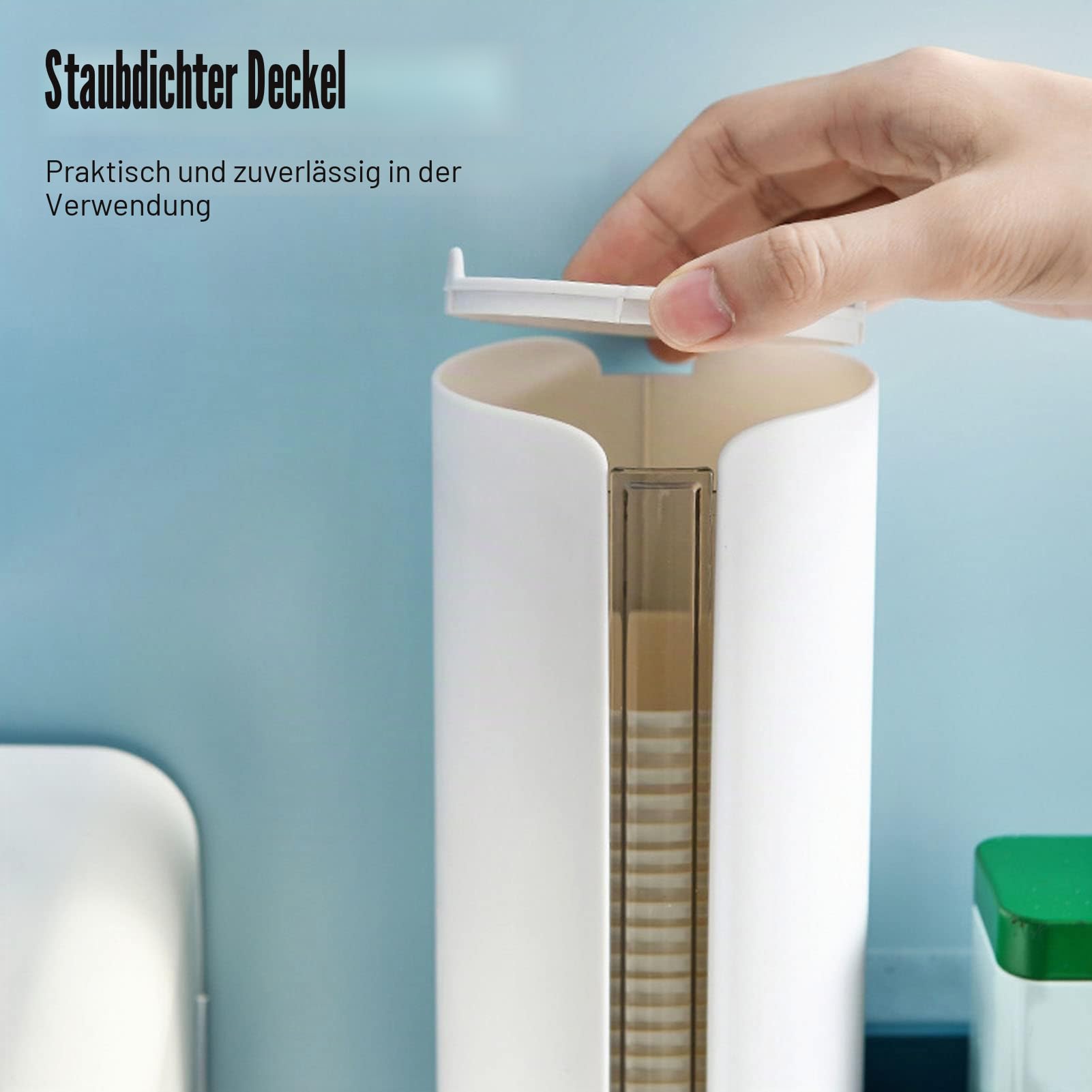 Einweg-Becherspender, Staubdichter Getränkebecherspender aus Kunststoff, Becherhalter für Plastik- oder Pappbecher, an der Wand Montierter Wasserkühler-Becherspender(Weiß)
