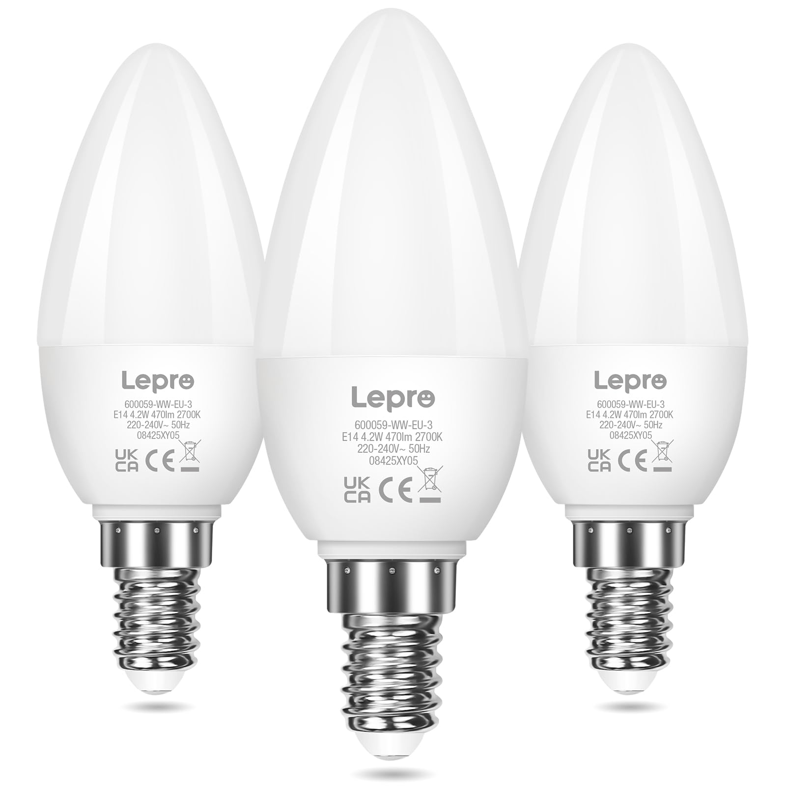 Lepro E14 LED Bulb - Small Edison Screw SES Candle Bulbs, 4.9W 470lm, 40W Equivalent, Warm White 2700K, Energy Saving, Non-dimmable, Pack of 3