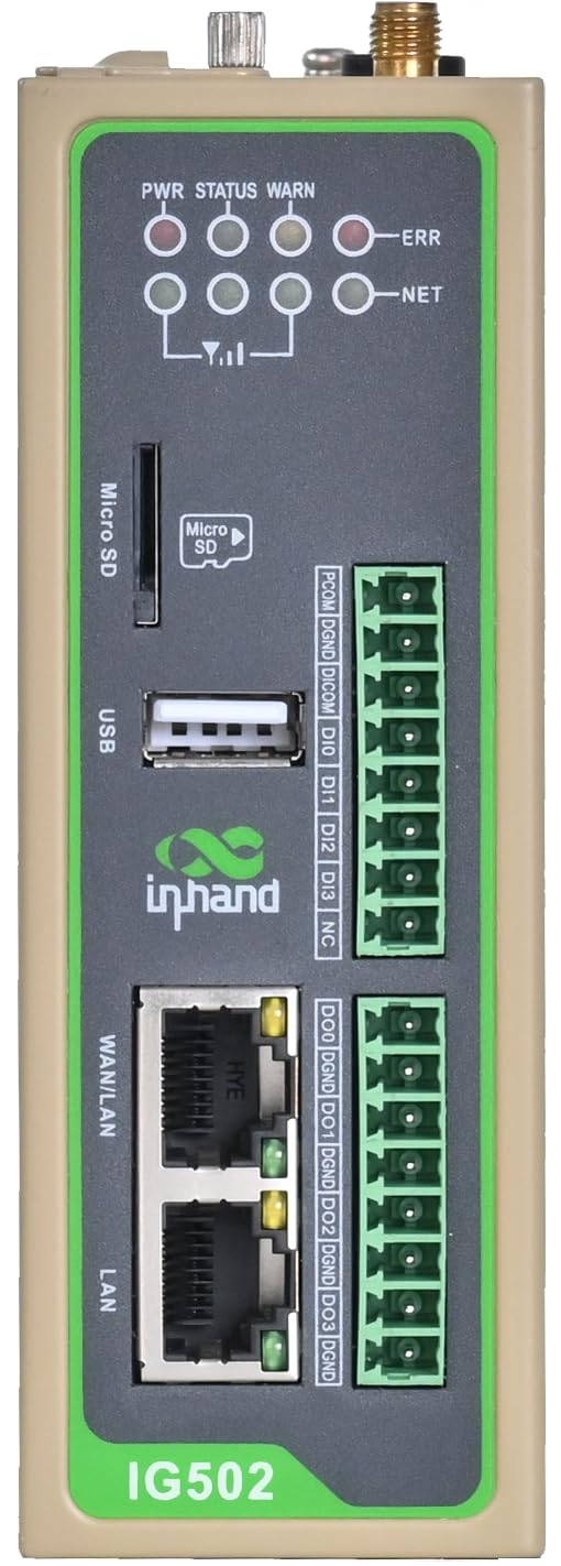 InHand Networks IG502 Passerelle industrielle Edge Computing 4G LTE Cat4, Python programmable, passerelle IIoT avec RS232/RS485, 4DI + 4DO, Wi-Fi, VPN, GPS, Modbus MQTT