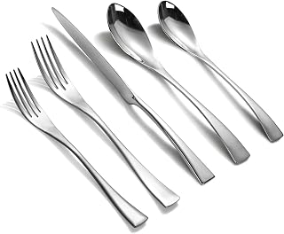 Lemeya 40-Pieces Silverware Set for 4,Heavy Duty 18/10 Stainless Steel Flatware Set with Forged Stand Knives,Modern Cutlery Utensil Set,Mirror Polished,Dishwasher Safe