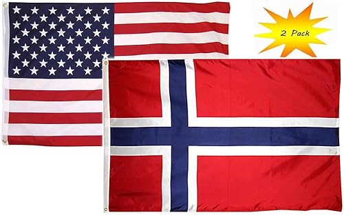 Deluxe 2x3 2'x3 Set (2 Pack) USA American & Norway Country Flag Banner by Lumaglow