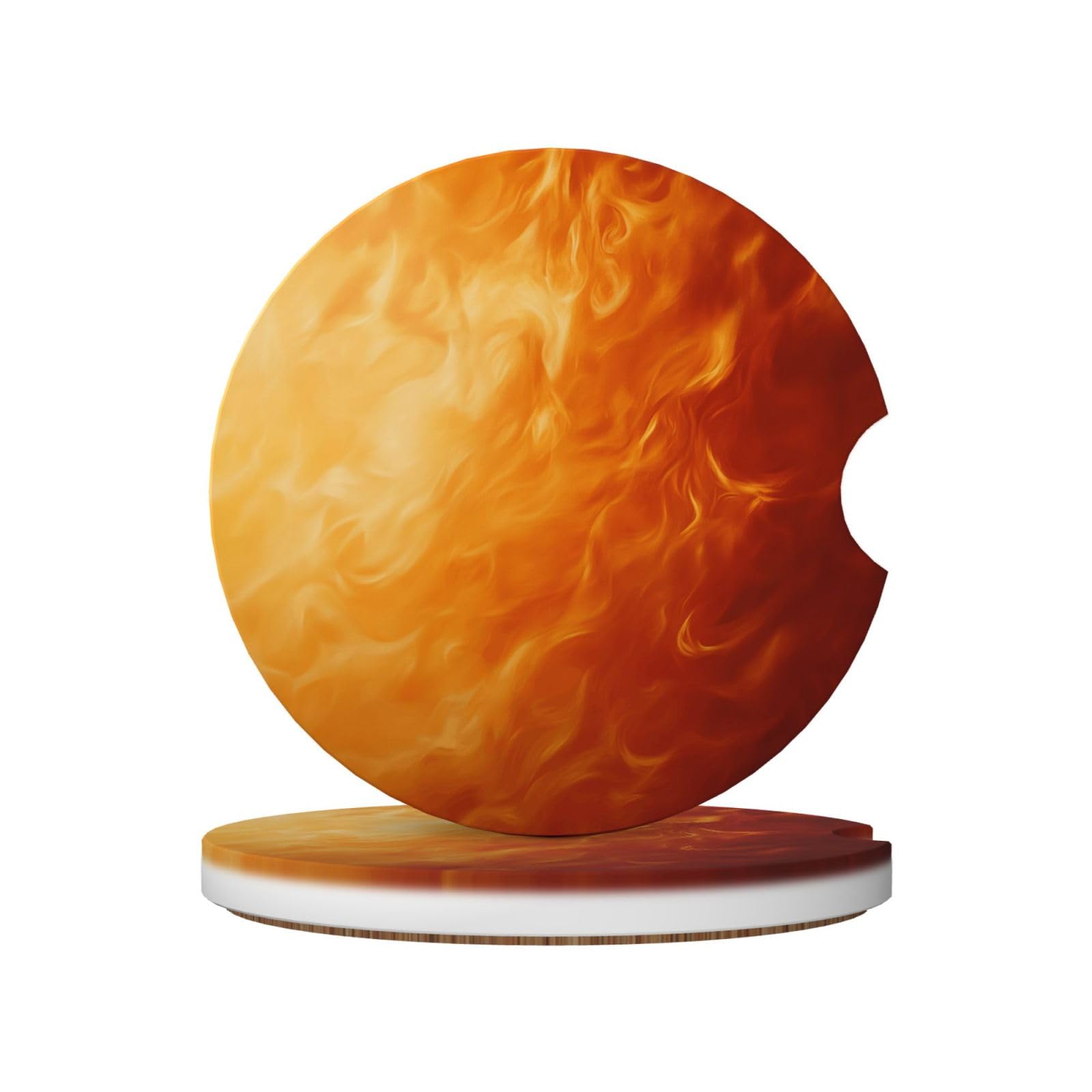Fire Pattern Orange Color Ceramic Coasters,2pcs