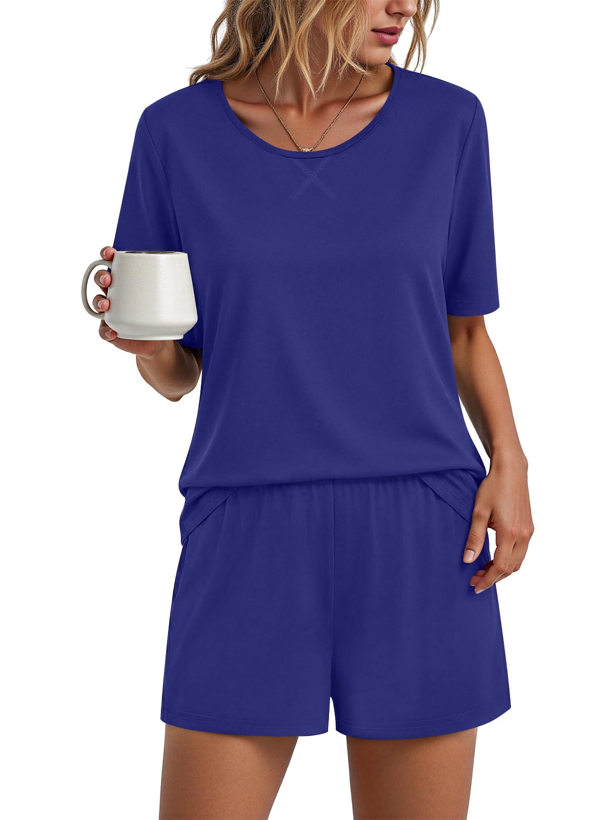 Findsweet Pajama Set for Women 2 Piece Lounge Set Soft Sleepwear Summer Casual Short Pjs Sets with Pockets M-3XL