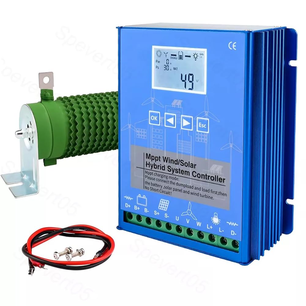 Wind Solar Hybrid Charge Controller 2000W, MPPT Booster Regulator for Off Grid Systems, 12V 24V 48V,1000W Wind Turbine 1000W Solar Panel Power Controller w/ Dump-load
