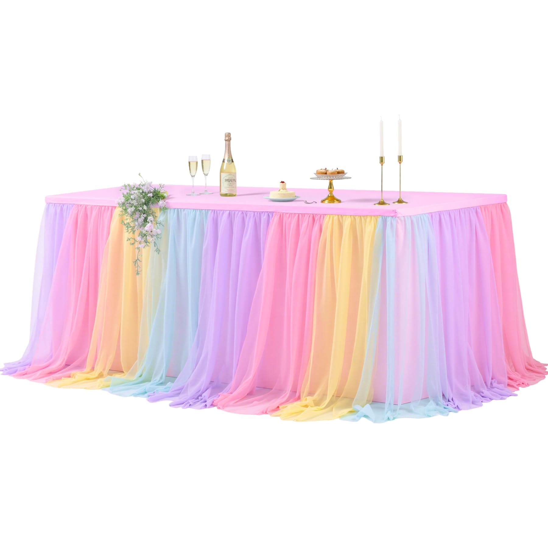 Rainbow Tulle Tablecloths Double Layer Tutu Skirt for 6FT Rectangle Tables