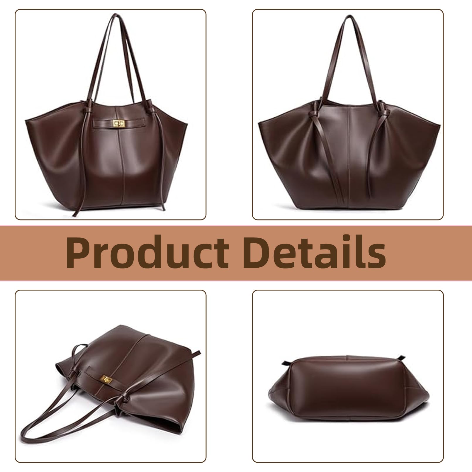 Bolso Tote de Cuero para Mujer, Bolso de Mano de Piel, Shopper Tasche Damen Groß, Bolsos de Hombro Amplio con Correa Desmontable, para Trabajo, Escuela, Compras, Viajes y Oficina