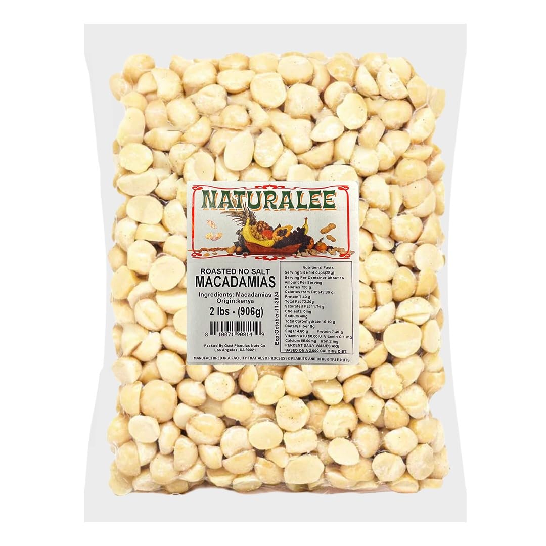 Naturalee Hawaiian Macademia Nuts 2lb - Roasted Unsalted - Gluten Free, High Fiber, Vegan, and Keto - Plant Based Protein
