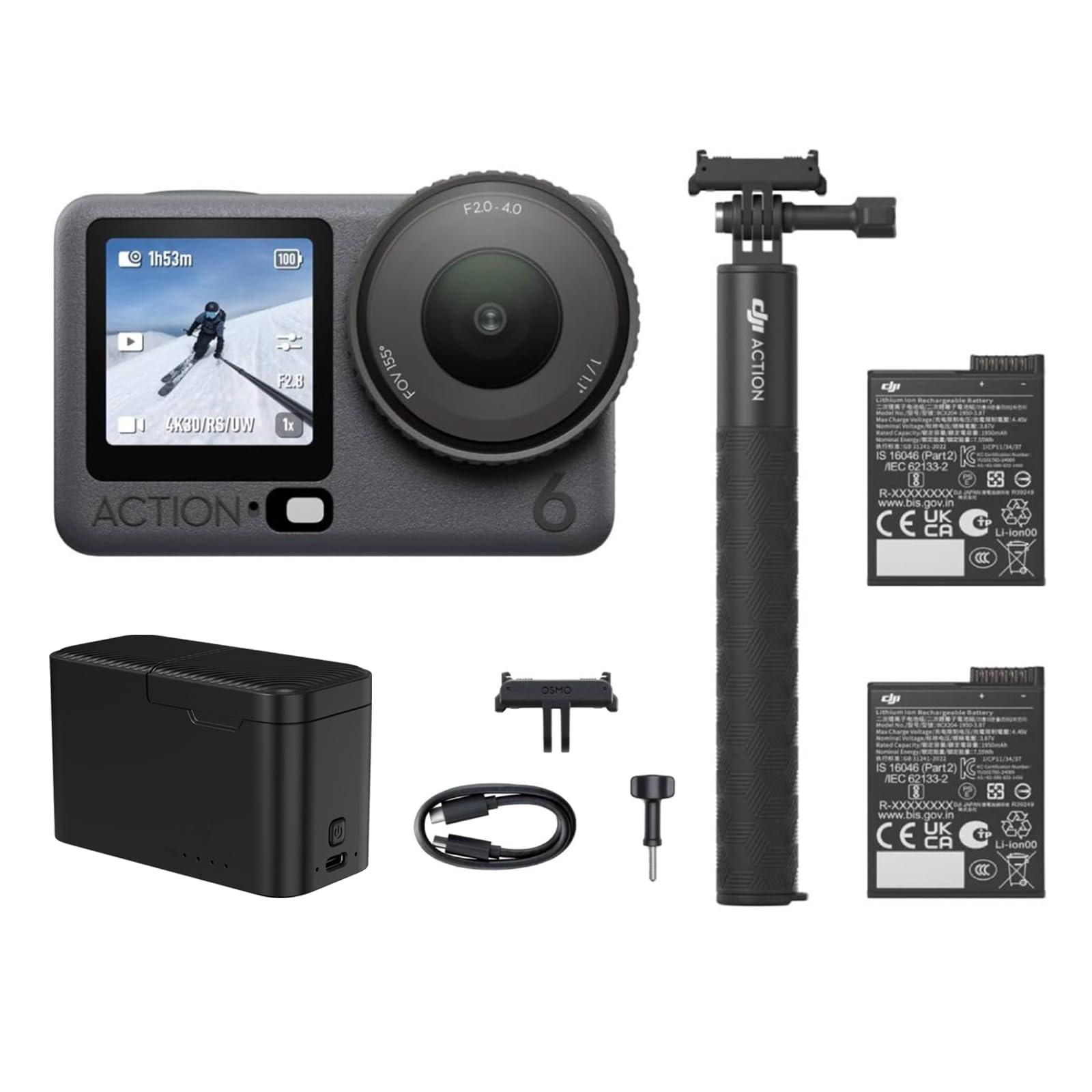 DJI Osmo Action 6 8K Waterproof Action Camera Bundle, 1/1.1" Square Sensor