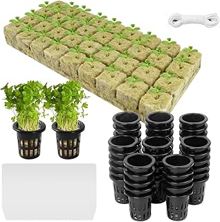 mizikuu 50 Stück Steinwolle Anzucht, Steinwolle Würfel 2.5 x 2.5 x 4cm Natur Rockwool Cubes mit Netztöpfen Hydrokultur Pflanzen Net Kit Easy Plug Anzuchtwürfel für Bodenlos Stecklinge Klonen