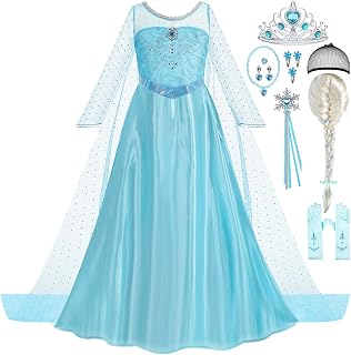Princess Dress for Girls Kids Blue Costume with Cape
