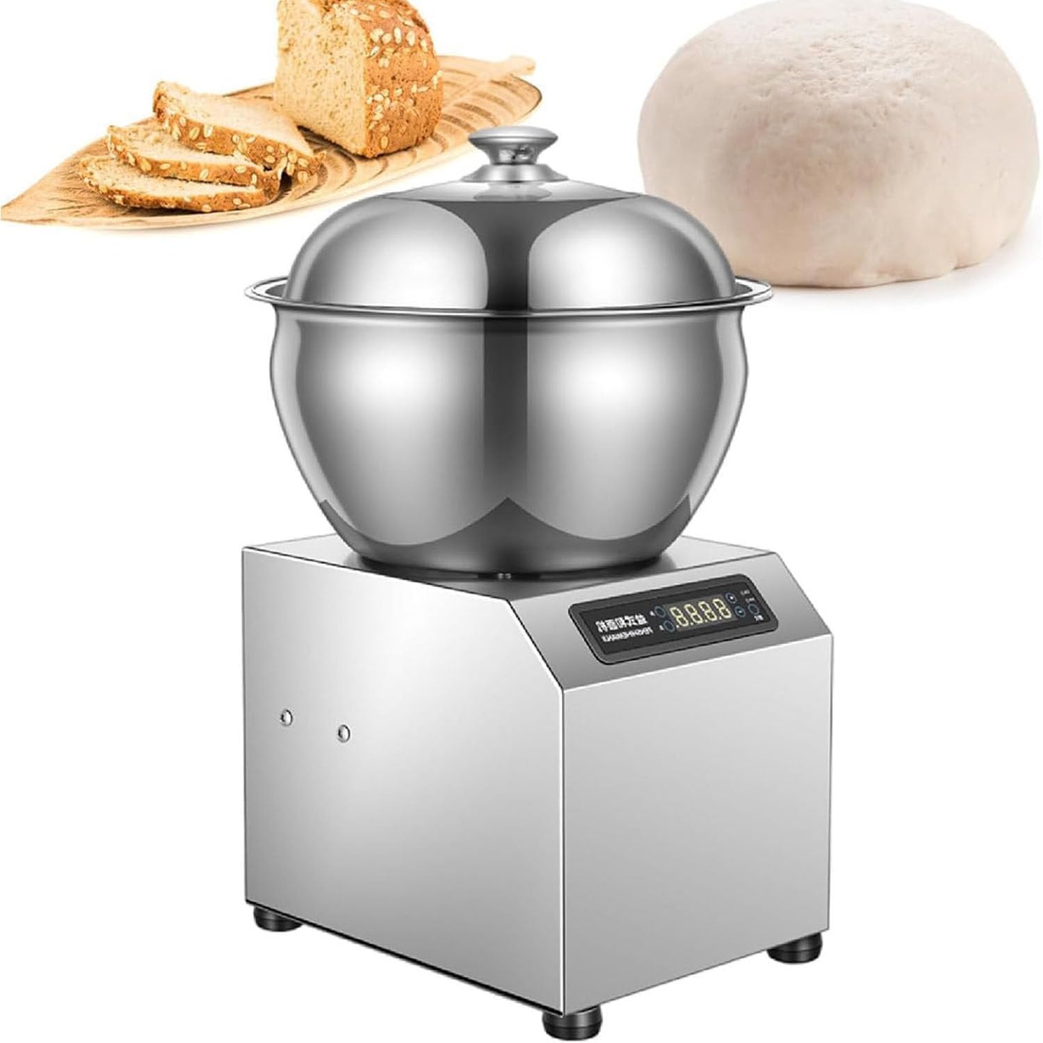 Impastatrice a Spirale elettrica in Acciaio Inox da 2200 W, impastatrice Rotante bidirezionale con Supporto da 5/8 kg, con Ciotola, Coperchio e Timer, per panetteria, Pizzeria, ristoranti 5KG